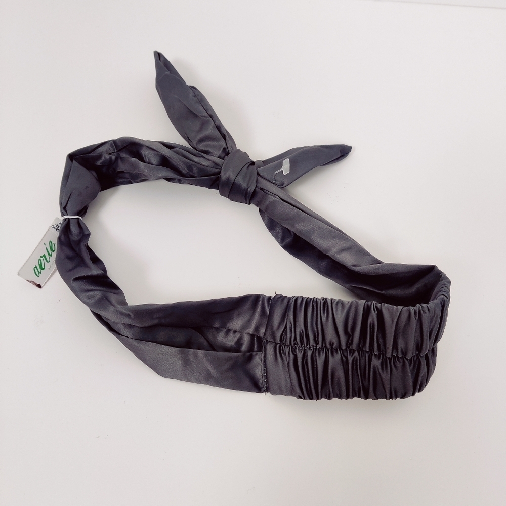 Aerie Women's Satin Hairband in Dark Gray Tie Front NEW
